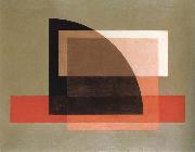 Laszlo Moholy-Nagy black quarter circle with red stripes oil